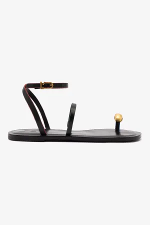 Biarritz Flat Sandal In Black Leather Slip Resistant Soles