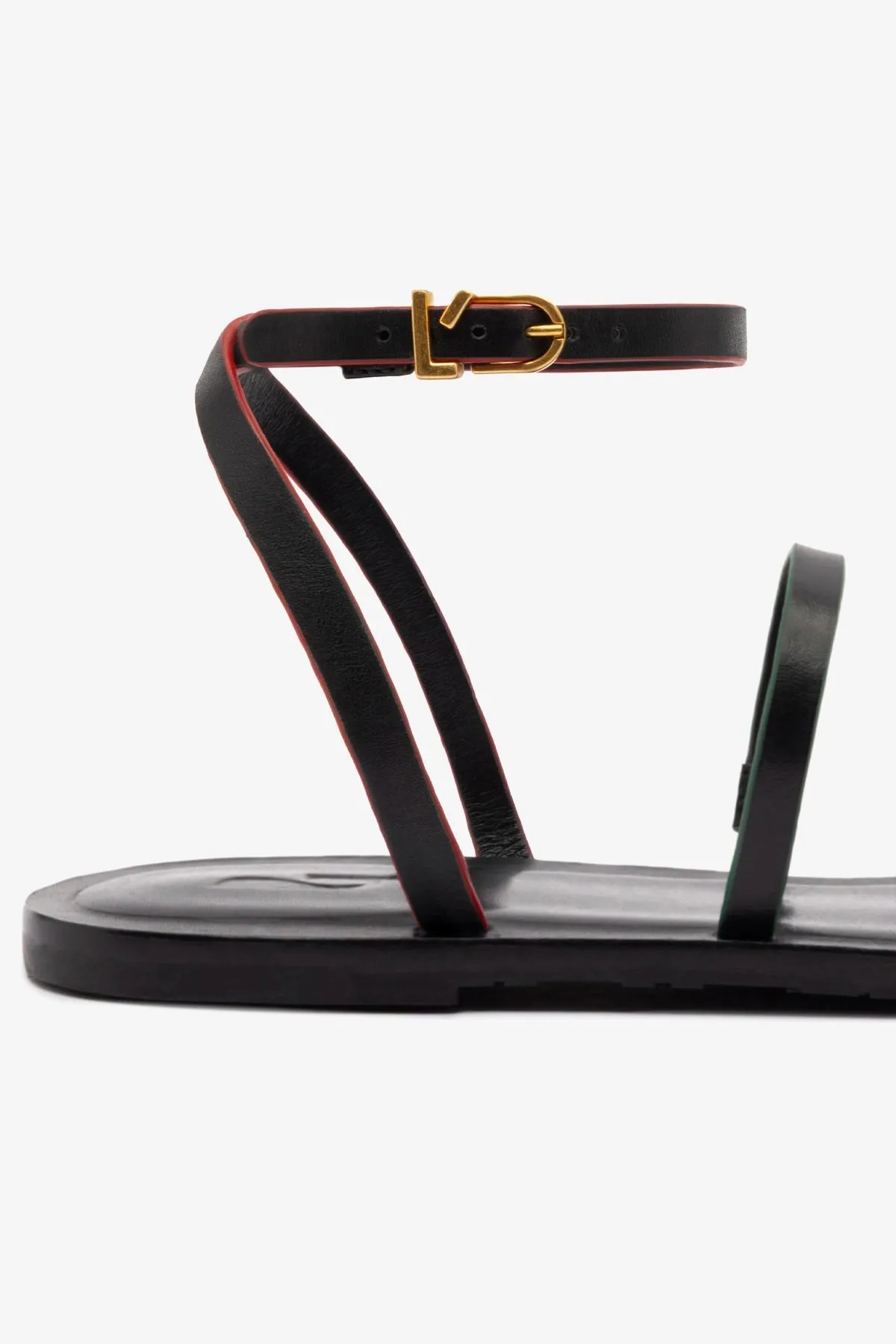 Cozy Design Biarritz Flat Sandal In Black Leather
