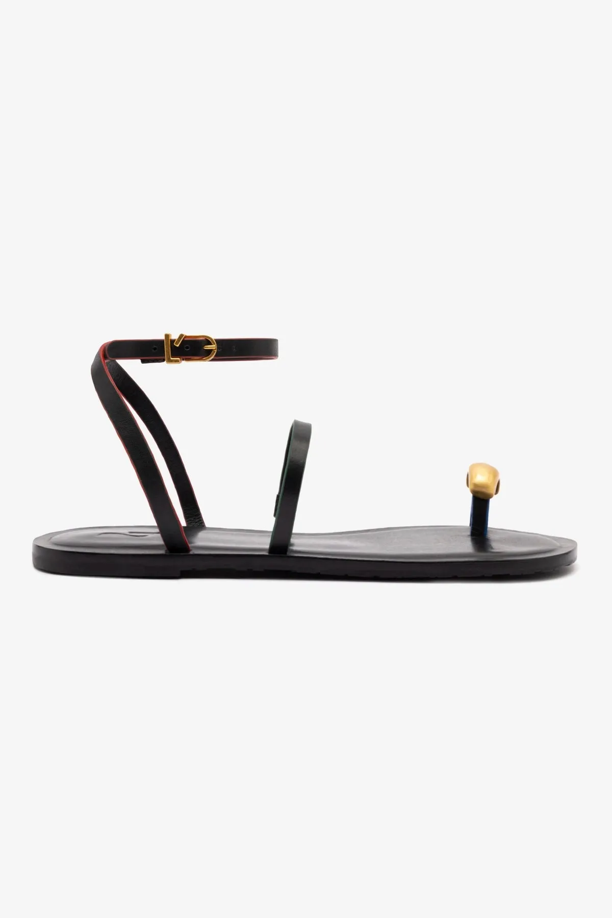 Biarritz Flat Sandal In Black Leather Slip Resistant Soles