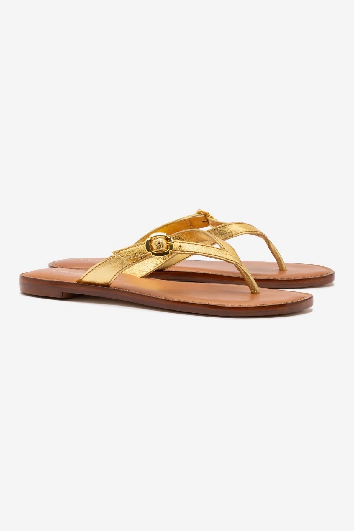 Cozy Comfort Mary Kate Flat Sandal In Gold Metallic Leather