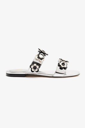 Shock Absorbing Footwear Larroud?? x Gabriela Noelle: Blossom Flat Sandal In Silver Specchio and Black and White Acrylic