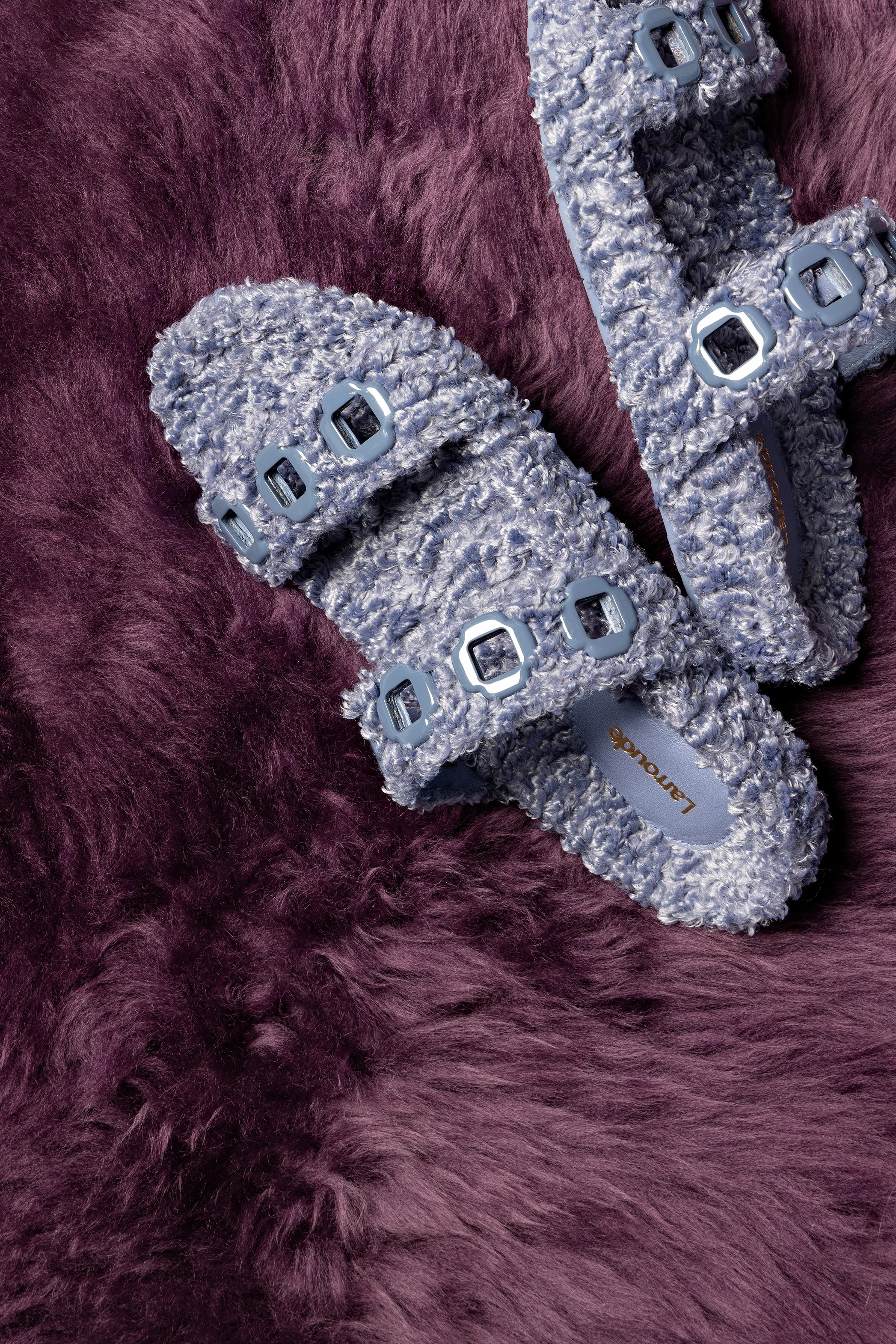 Cushioned Footbed Milan Slide In Blue Faux Fur