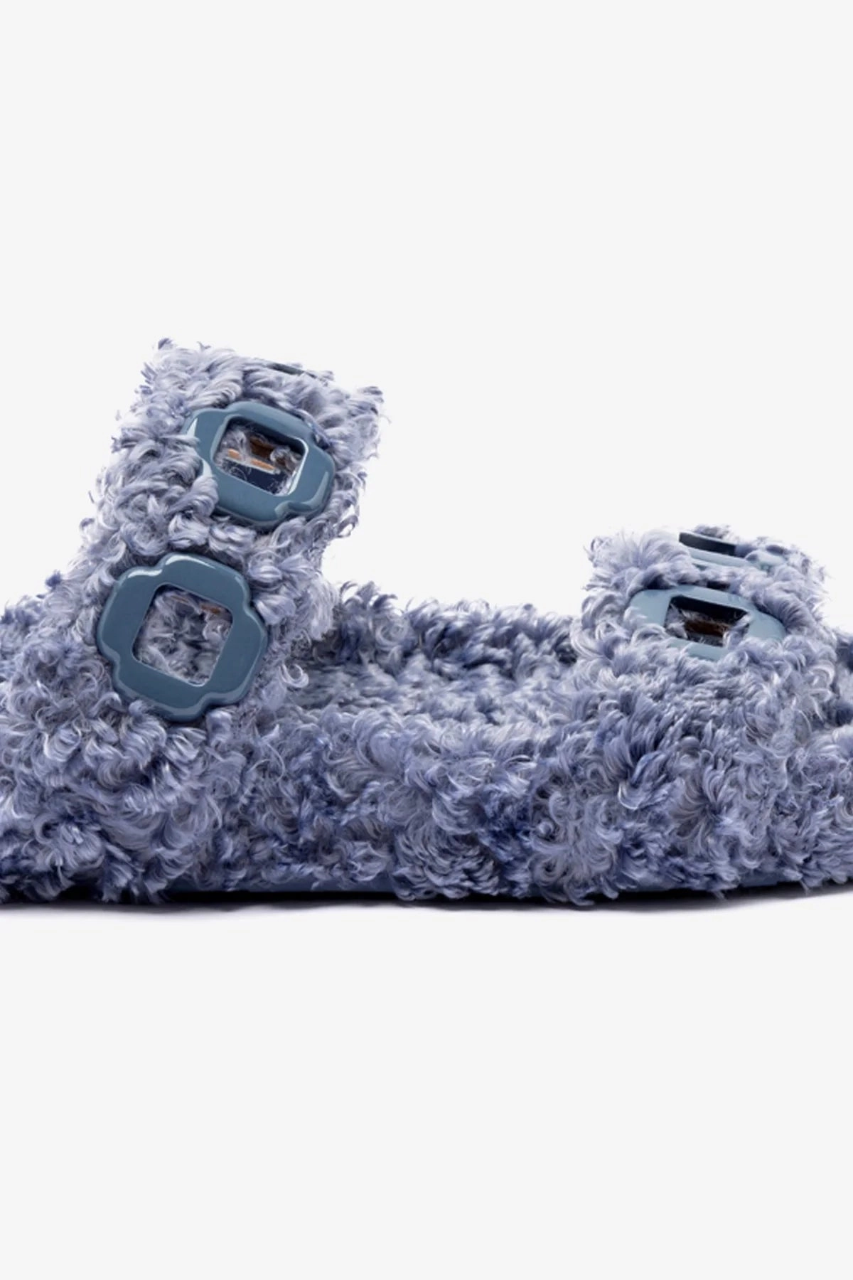 Cushioned Footbed Milan Slide In Blue Faux Fur