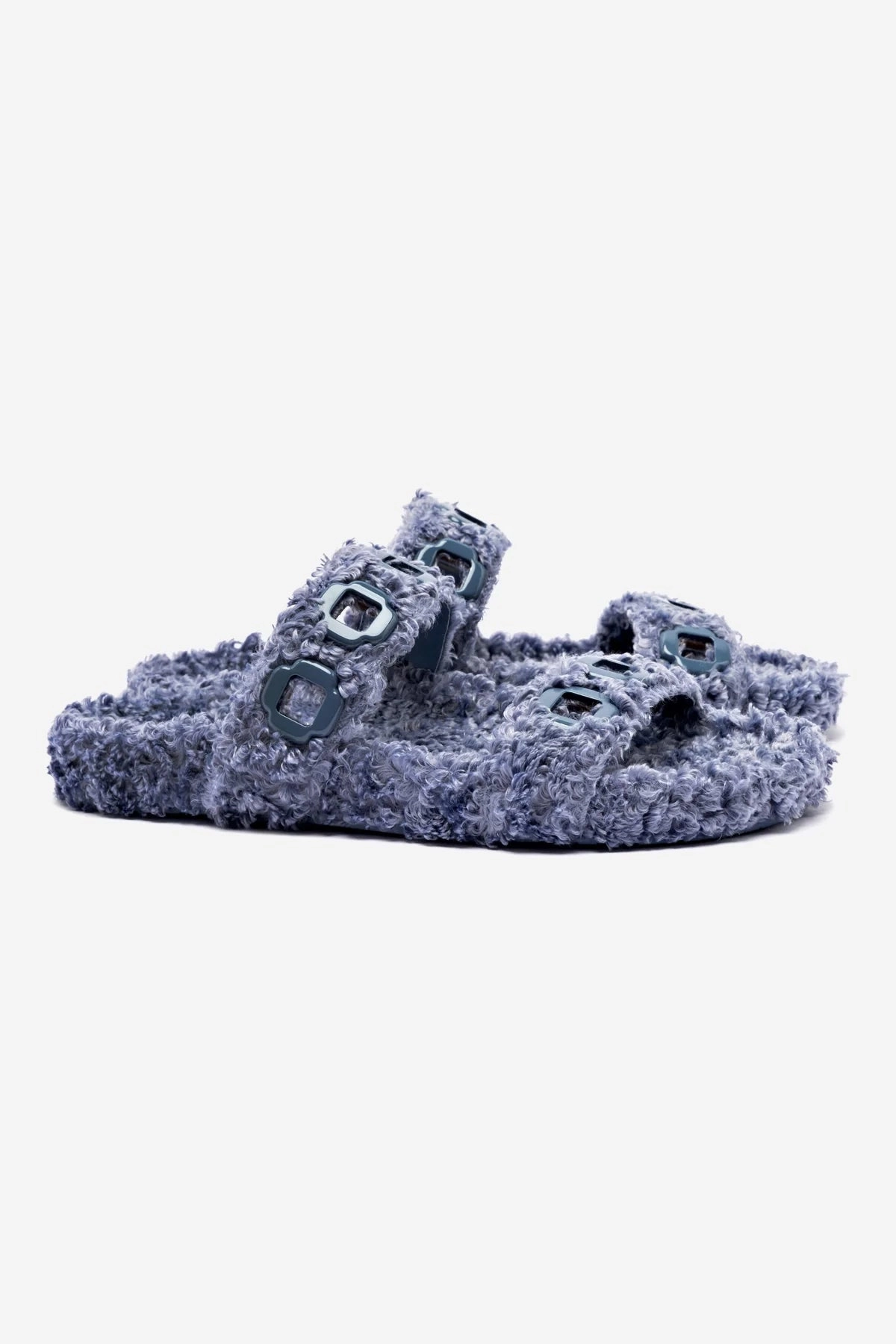 Cushioned Footbed Milan Slide In Blue Faux Fur