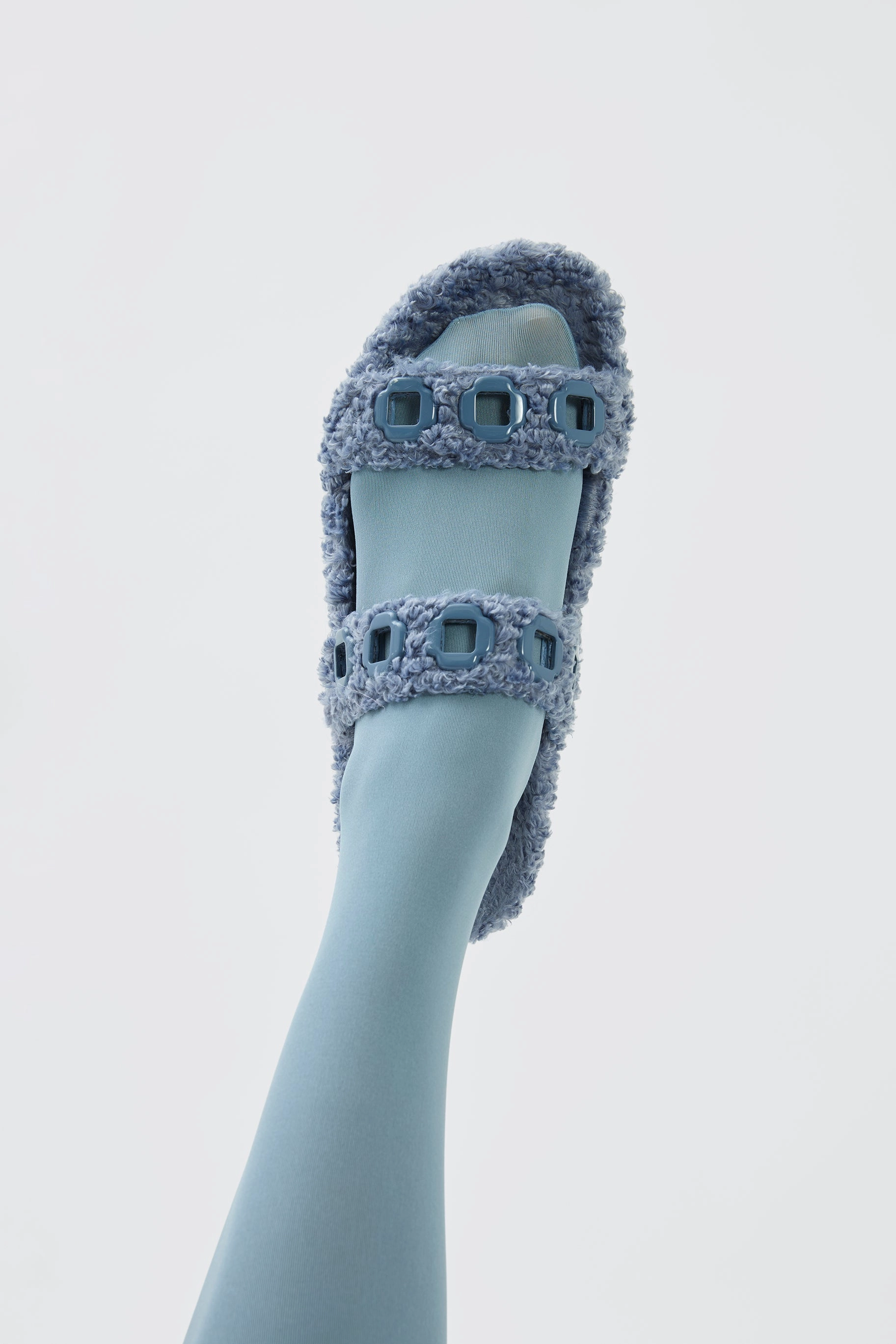 Cushioned Footbed Milan Slide In Blue Faux Fur
