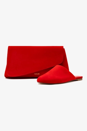 Venice Flat Mule and Pouch Kit In Scarlet Suede Lightweight Construction