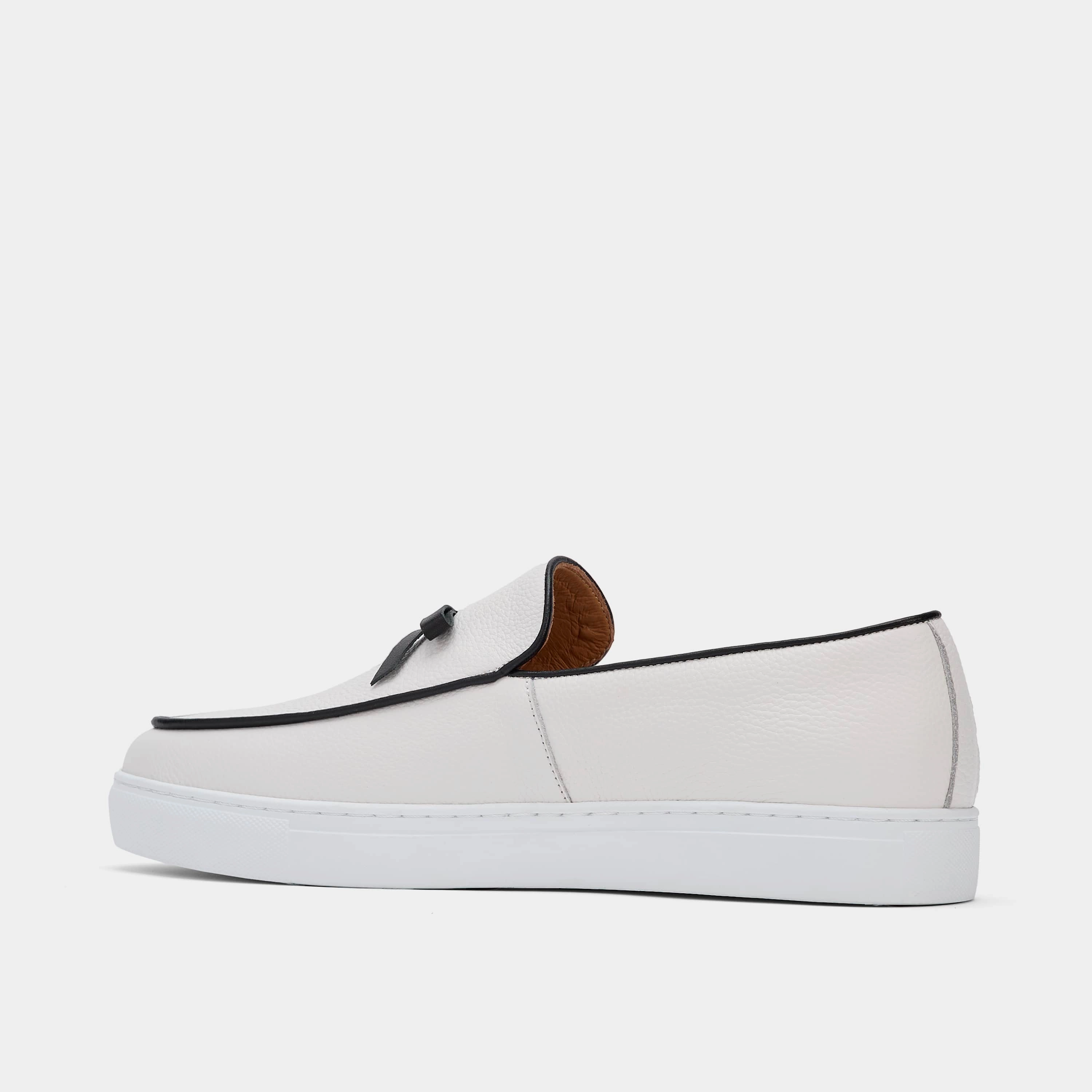 Cushioned Insole Odell White Leather Belgian Loafer Sneakers