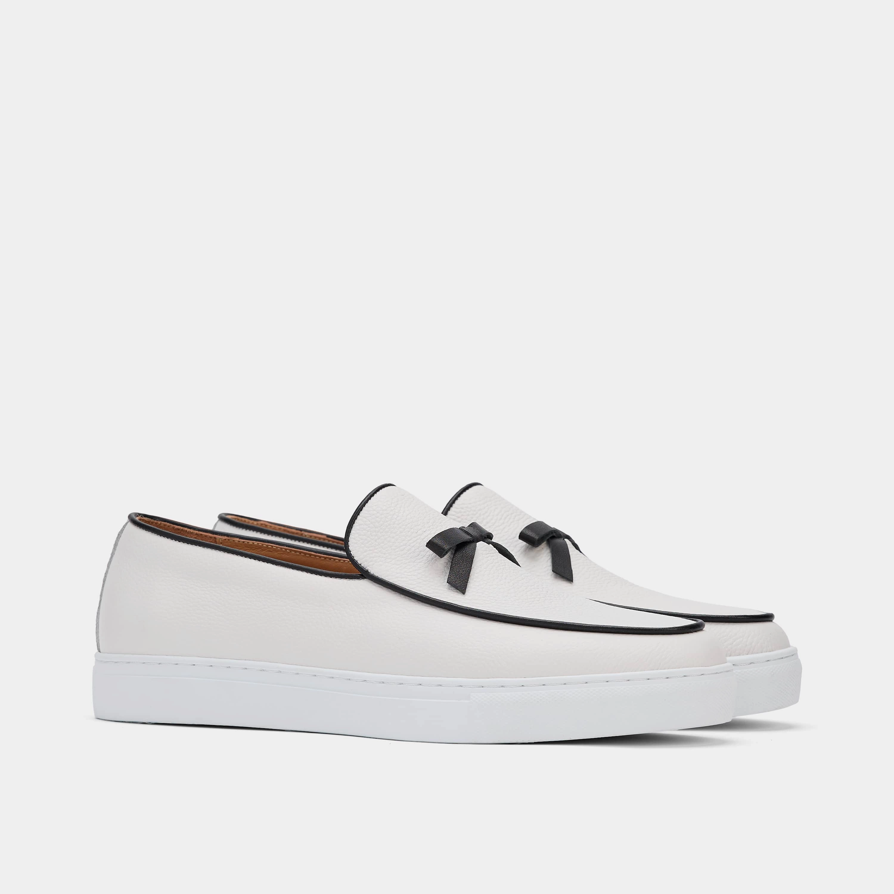 Cushioned Insole Odell White Leather Belgian Loafer Sneakers