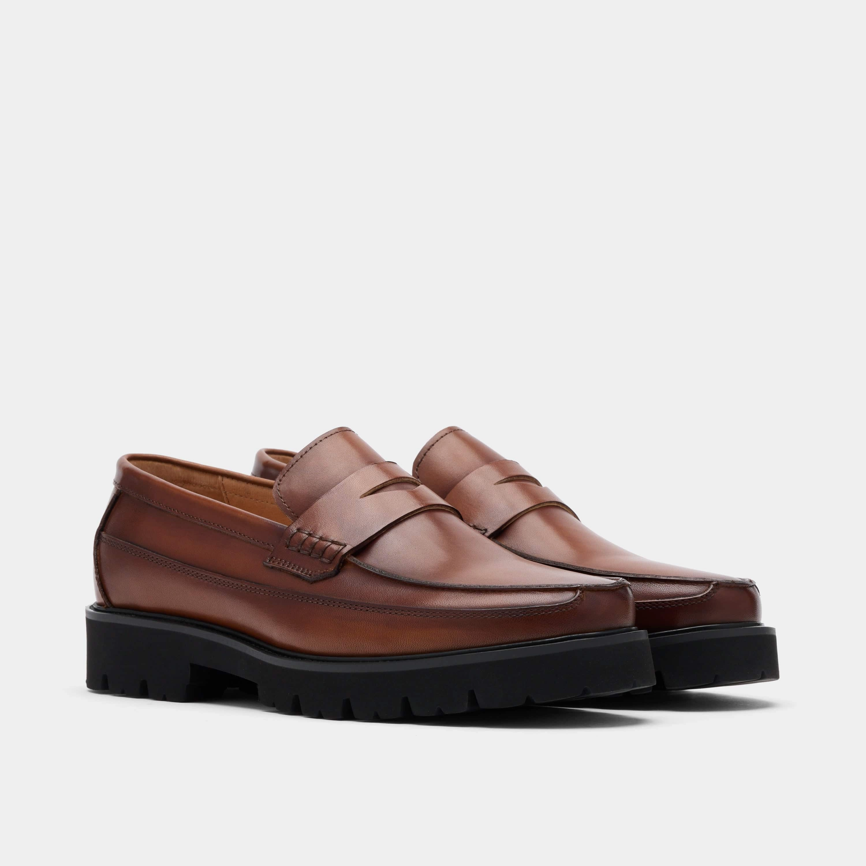 Custom Comfort Adler Mahogany Leather Lug Penny Loafers