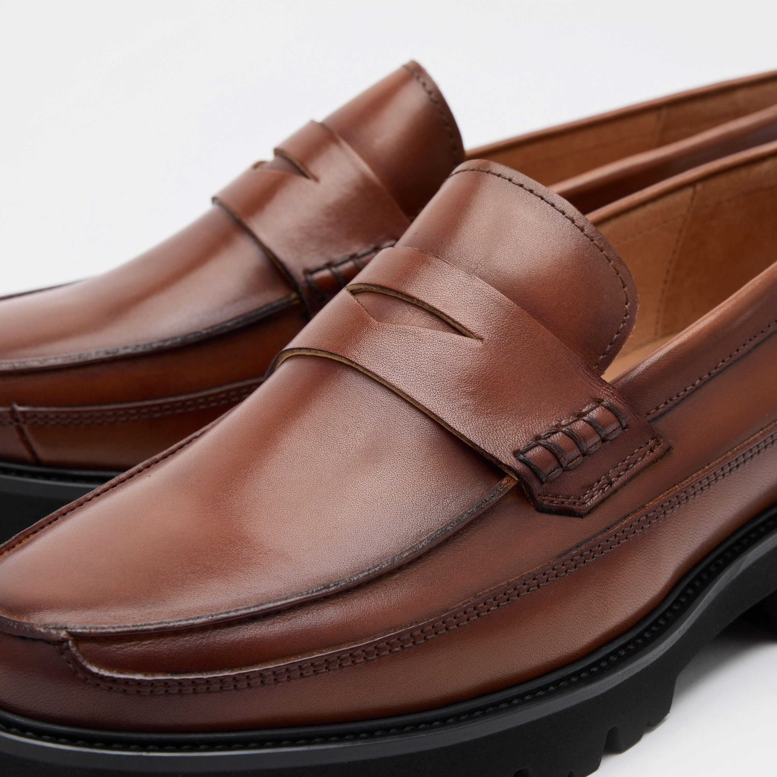 Custom Comfort Adler Mahogany Leather Lug Penny Loafers