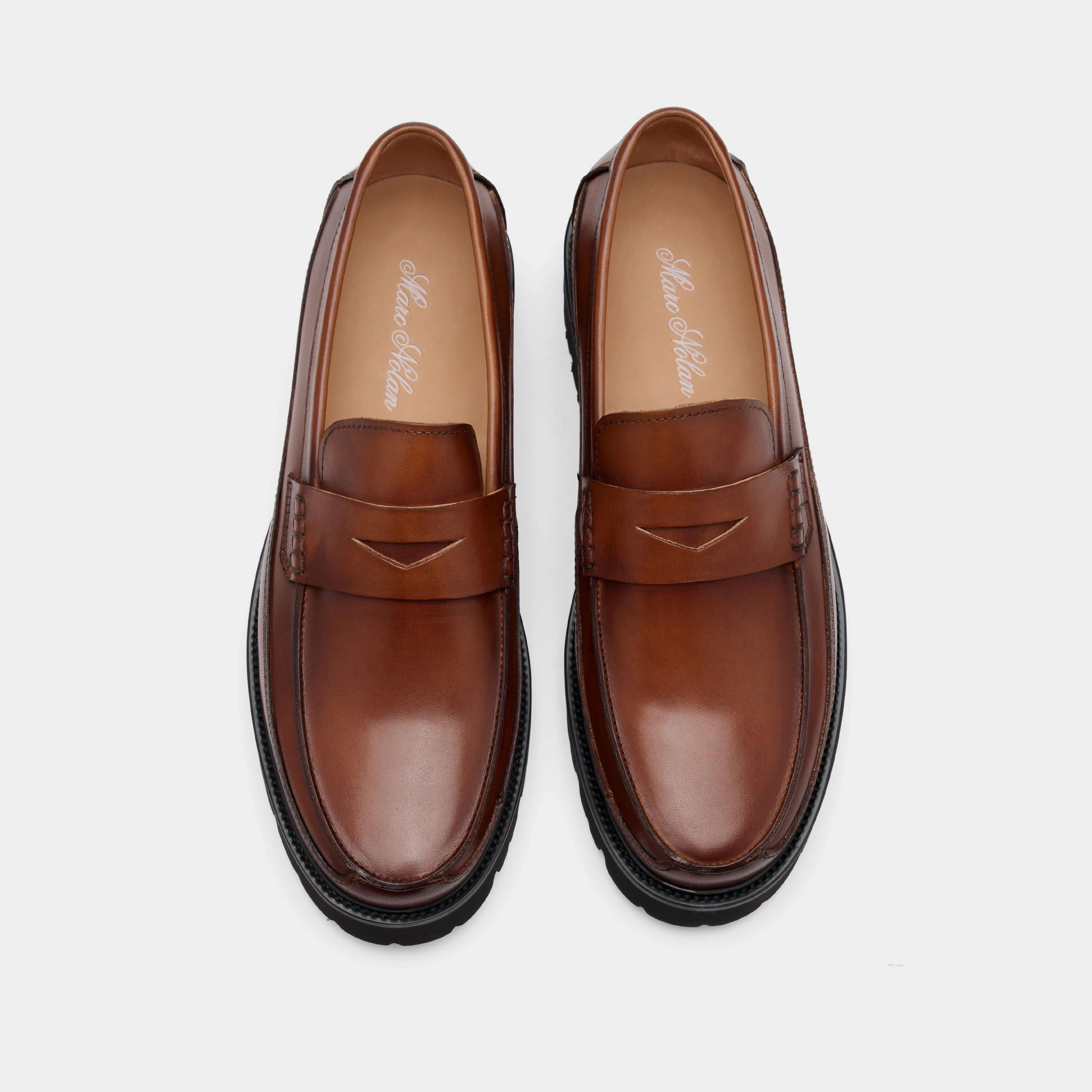 Custom Comfort Adler Mahogany Leather Lug Penny Loafers