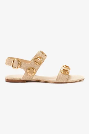 Milan Flat Sandal In Beige Raffia Casual Look All-Terrain Footwear