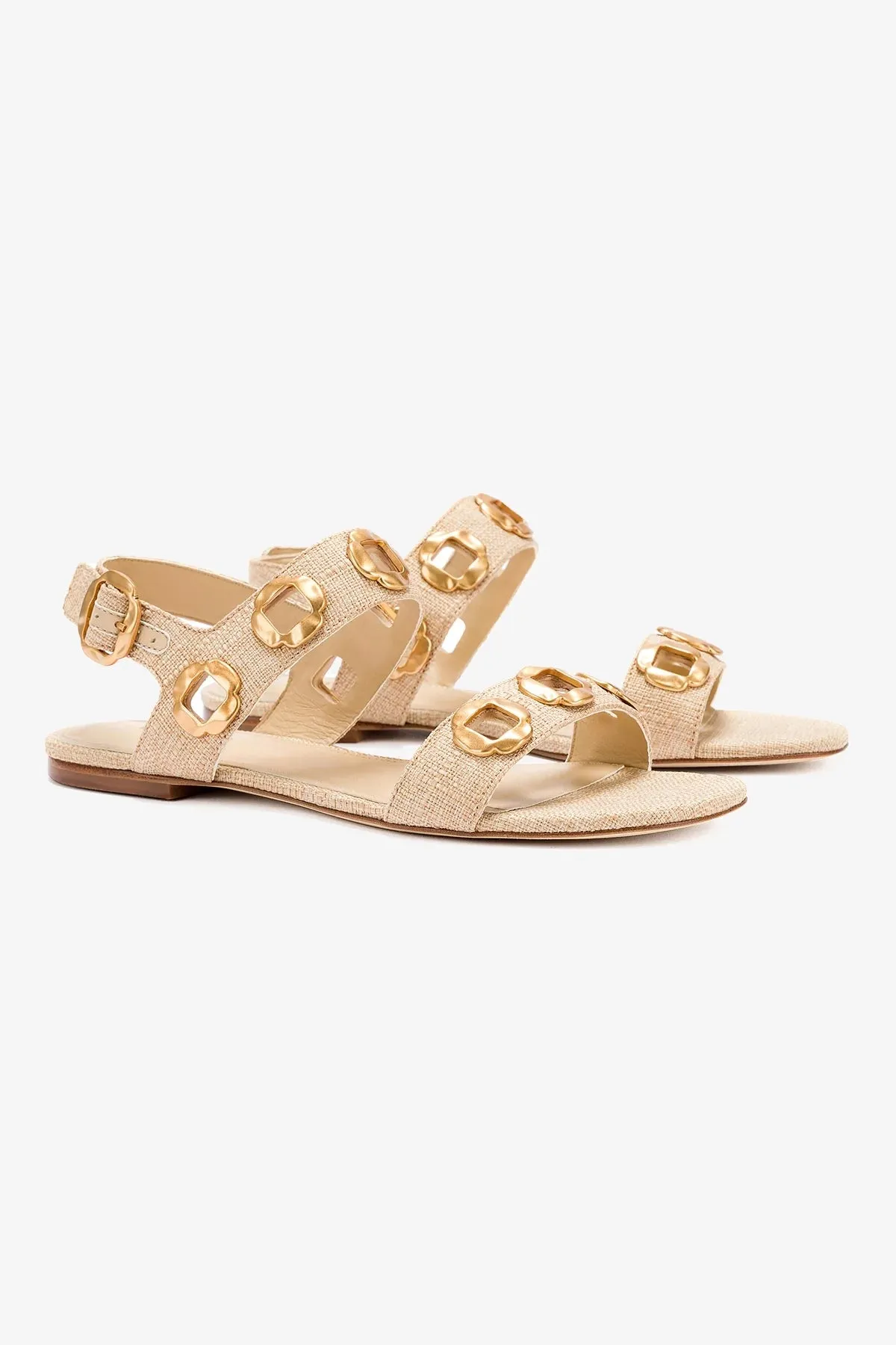 Durable Finish Milan Flat Sandal In Beige Raffia