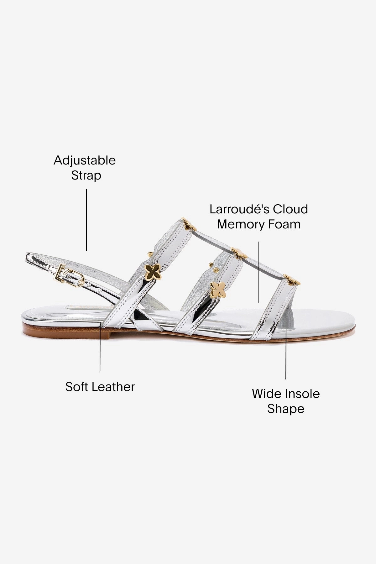 Durable Fit Harmony Flat Sandal In Silver Specchio