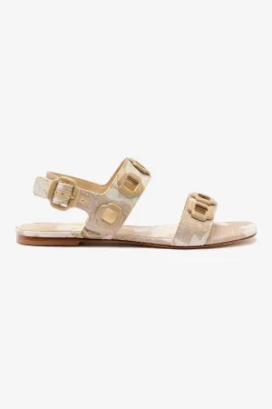 Milan Flat Sandal In Beige Printed Raffia Simple Style