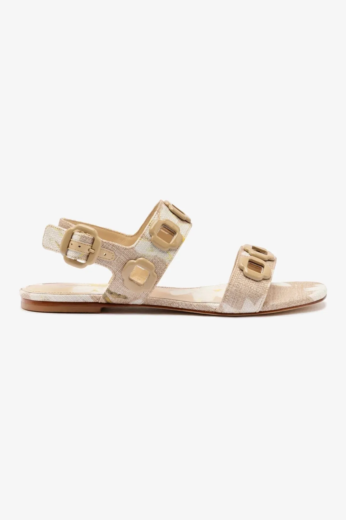 Milan Flat Sandal In Beige Printed Raffia Simple Style