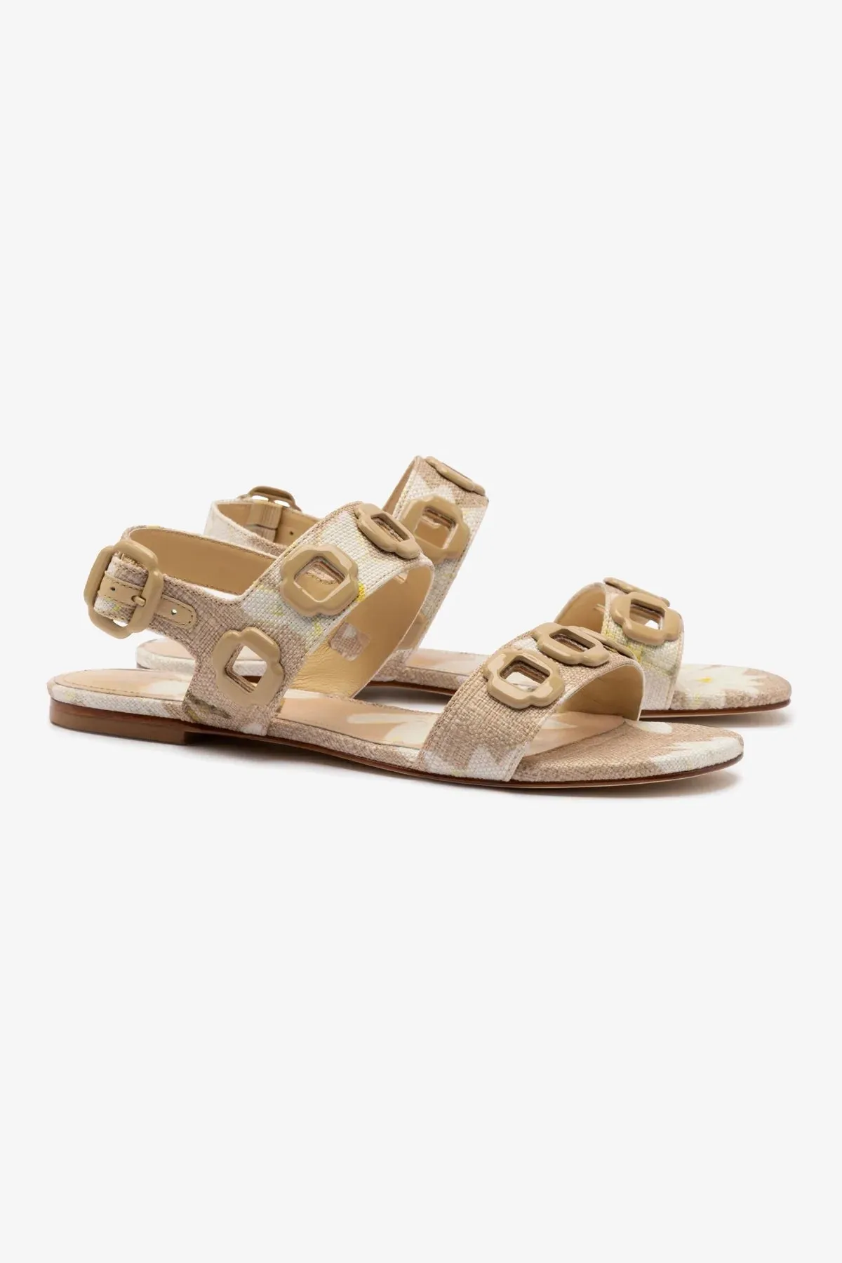 Easy Style Milan Flat Sandal In Beige Printed Raffia
