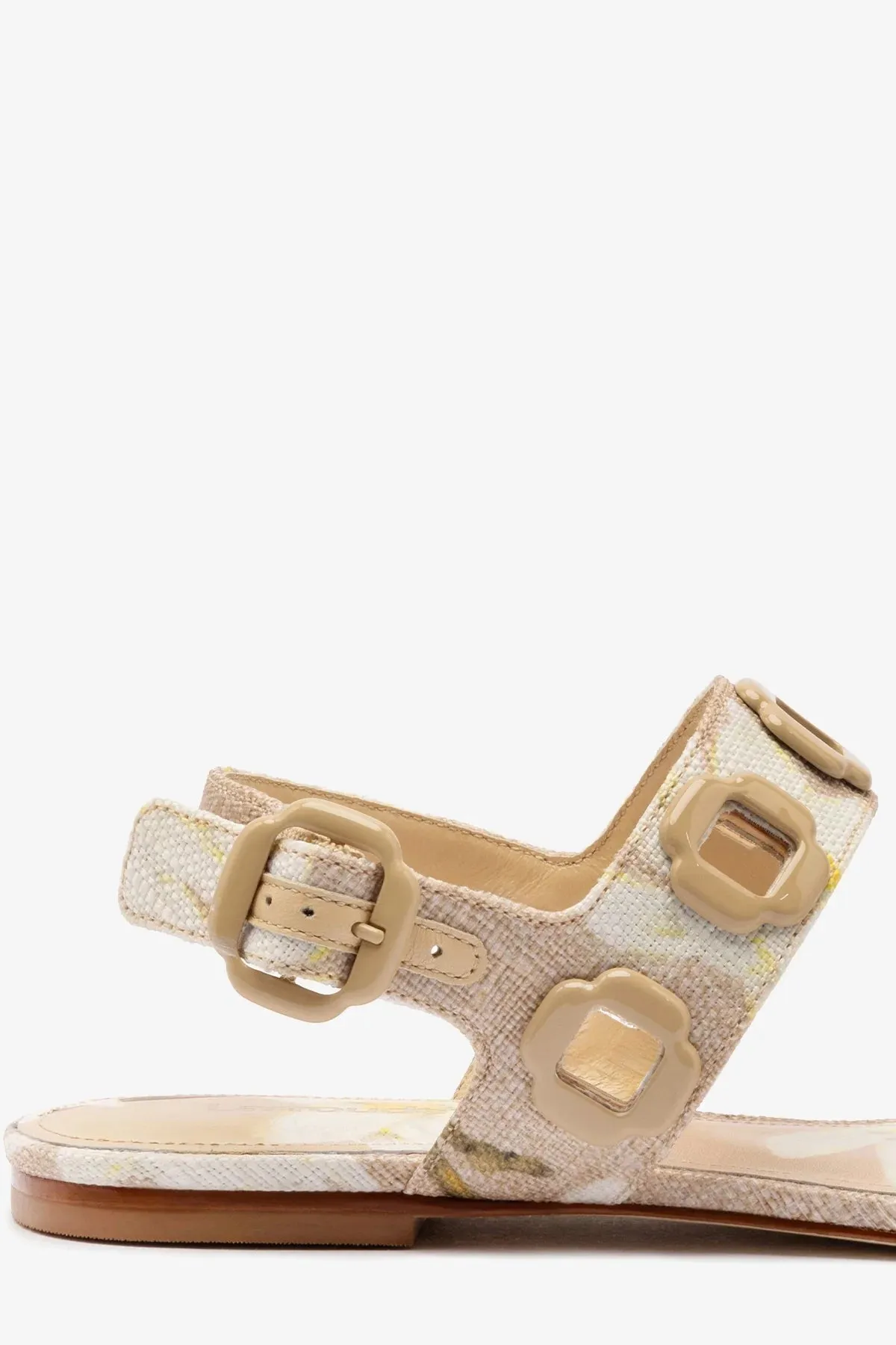 Easy Style Milan Flat Sandal In Beige Printed Raffia