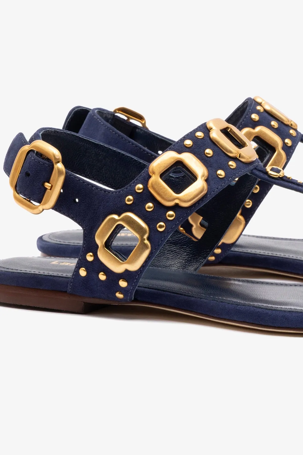 Easy Walk Milan Studs Thong Sandal In Navy Suede