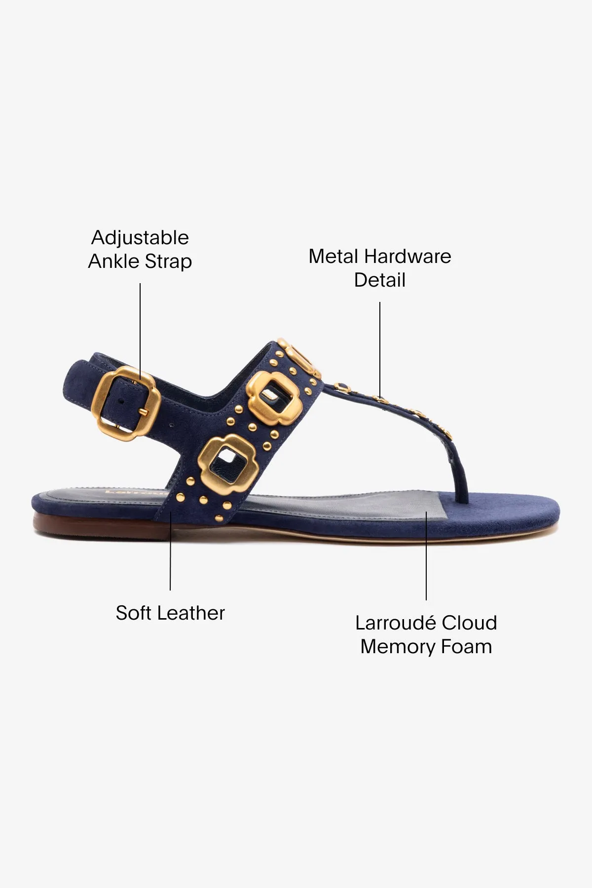 Easy Walk Milan Studs Thong Sandal In Navy Suede
