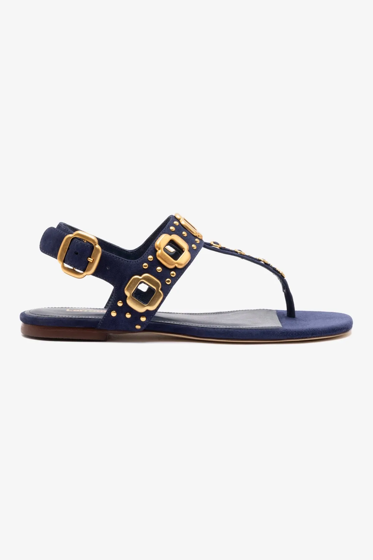 Milan Studs Thong Sandal In Navy Suede Packable Shoe Design Soft Touch