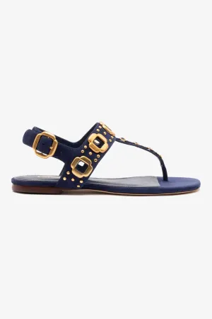 Milan Studs Thong Sandal In Navy Suede Packable Shoe Design Soft Touch