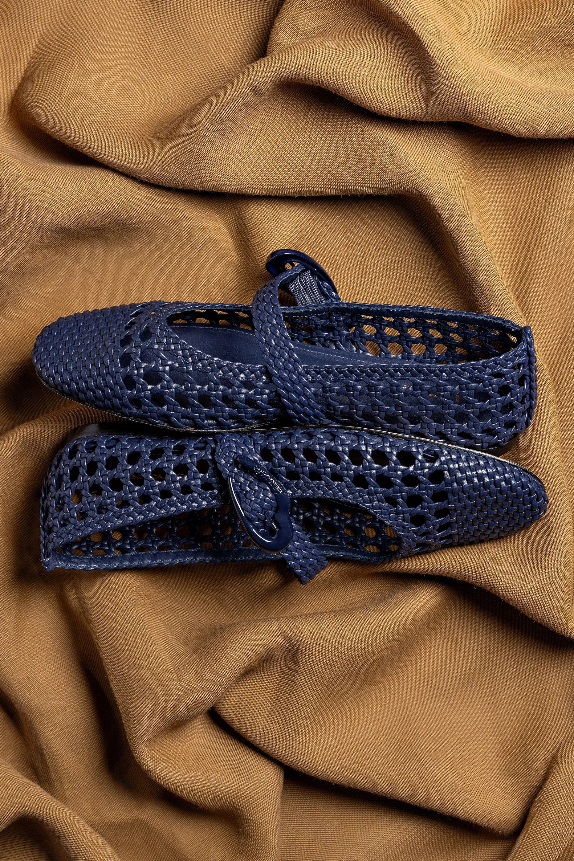 Easy Walking Verona Macrame Ballet Flat In Navy Leather