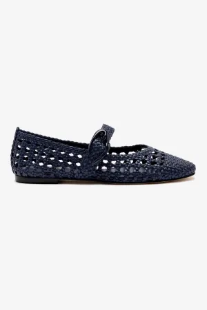 Durable Sole Travel Essential Shoes Verona Macrame Ballet Flat In Navy Leather