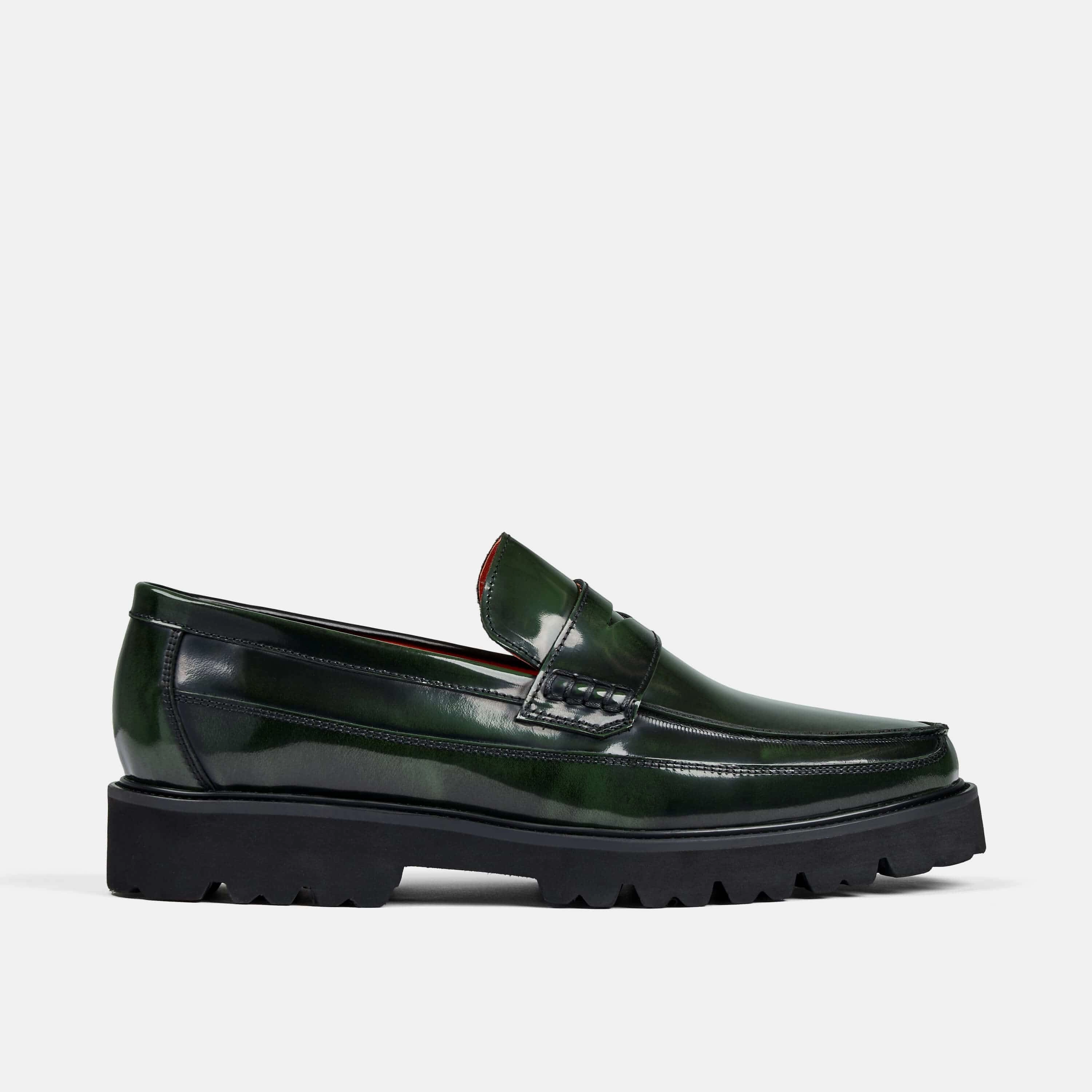 Adler Dark Green Patent Leather Penny Loafers American Classic