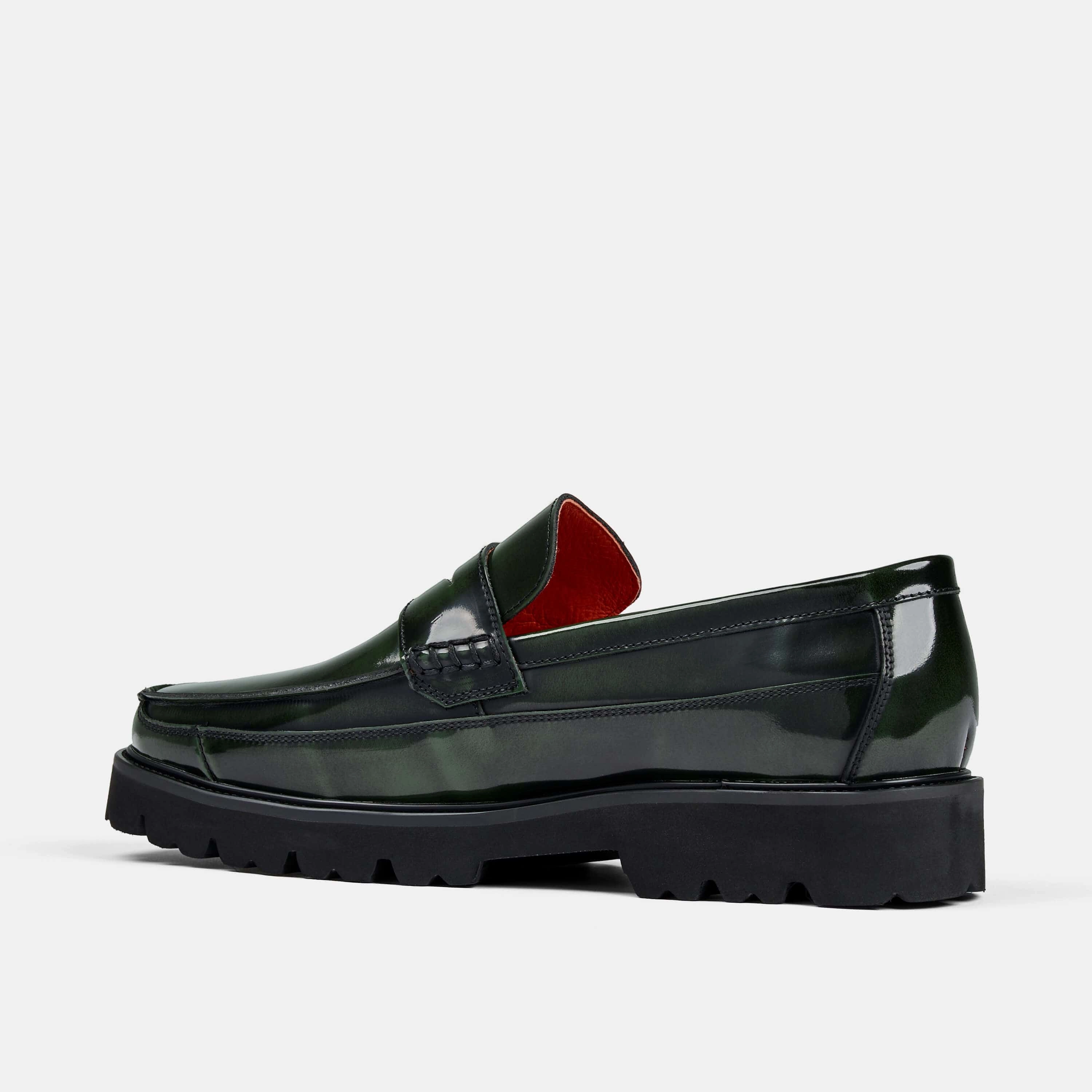 Easy Care Adler Dark Green Patent Leather Penny Loafers