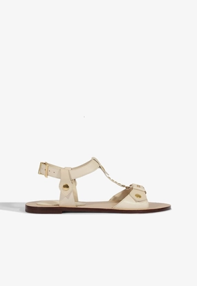 Stevie White Leather Flat Sandal Trend Walk Shoes Trendy Style