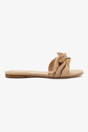 Ivy Ruffle Flat Mule In Beige Raffia Effortless Comfort Footwear
