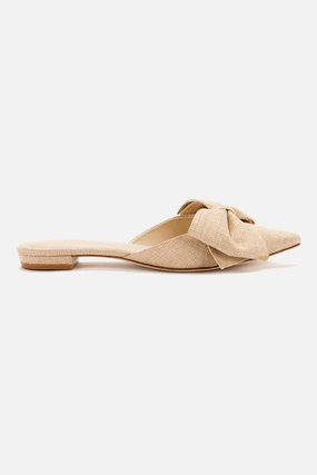 Elle Flat Mule In Beige Raffia Soft Cushioning Trendy Loafers