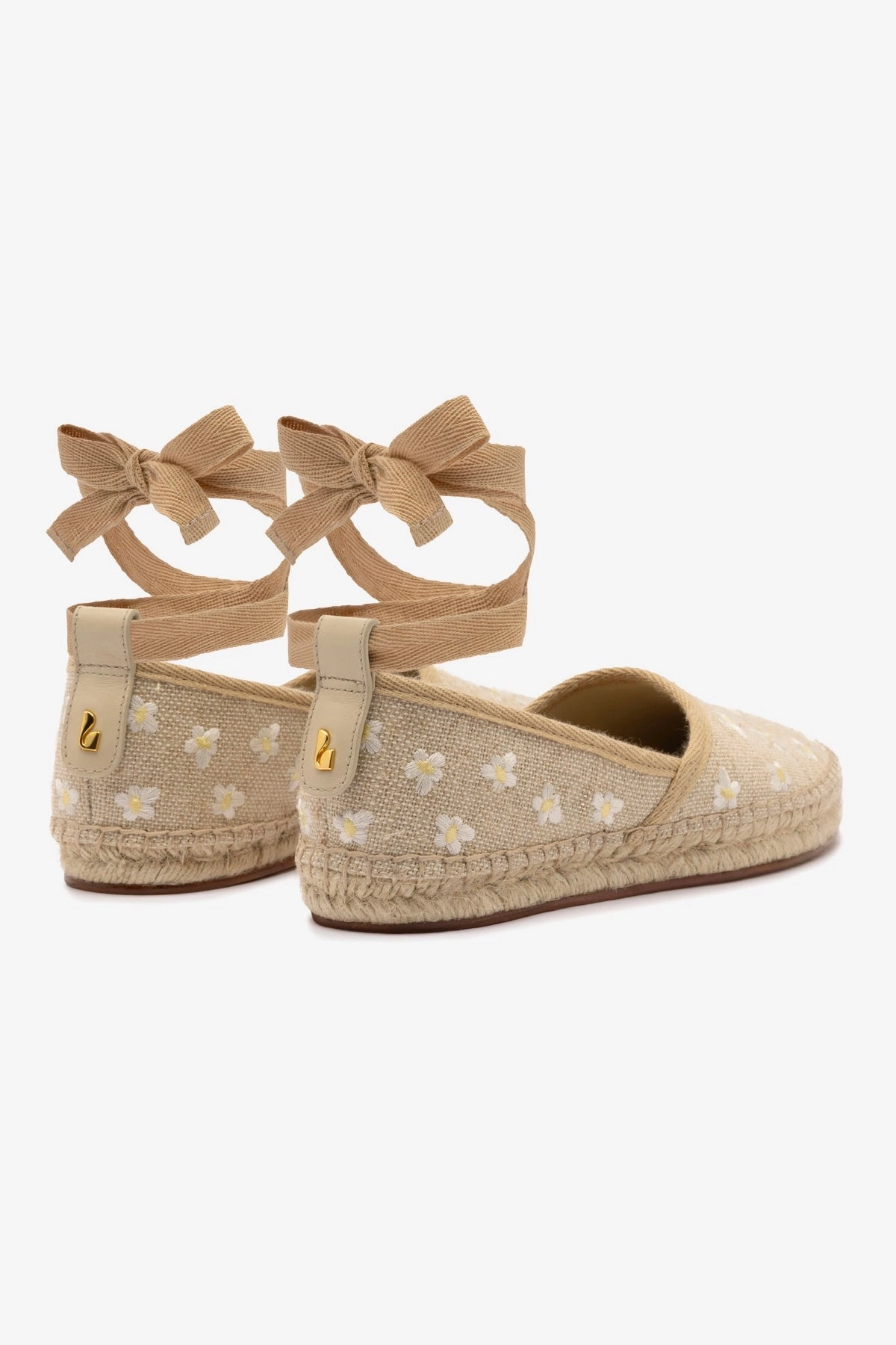 Everyday Ease Letizia Espadrille Flat In Raw Linen and Daisy Embroidery