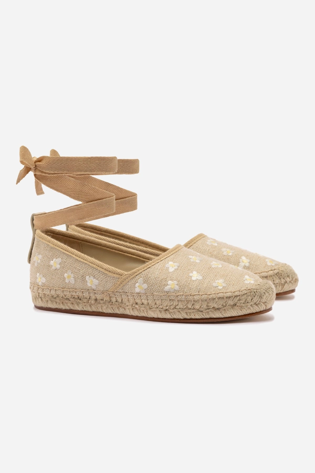Everyday Ease Letizia Espadrille Flat In Raw Linen and Daisy Embroidery