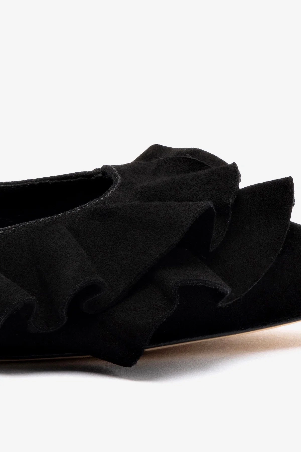 Fashion Forward Lee Ruffle Flat In Black Suede