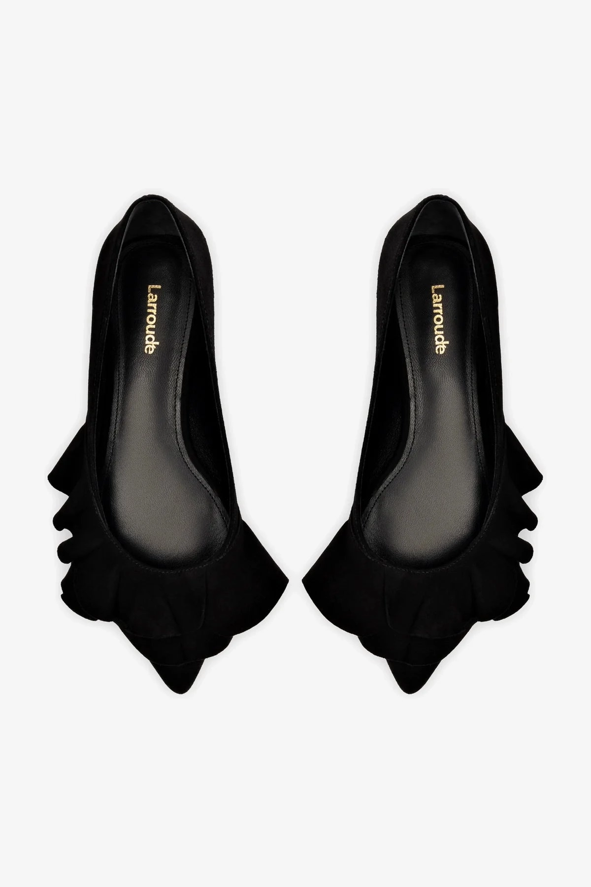Fashion Forward Lee Ruffle Flat In Black Suede