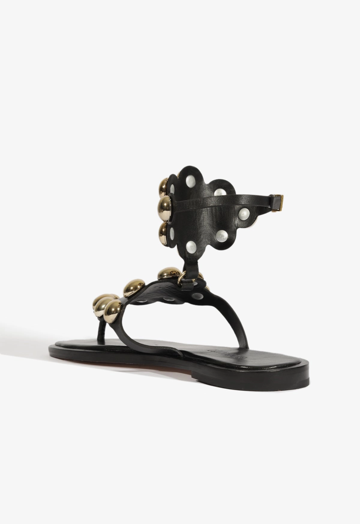Fashion Forward Mist Black Leather Flat Sandal