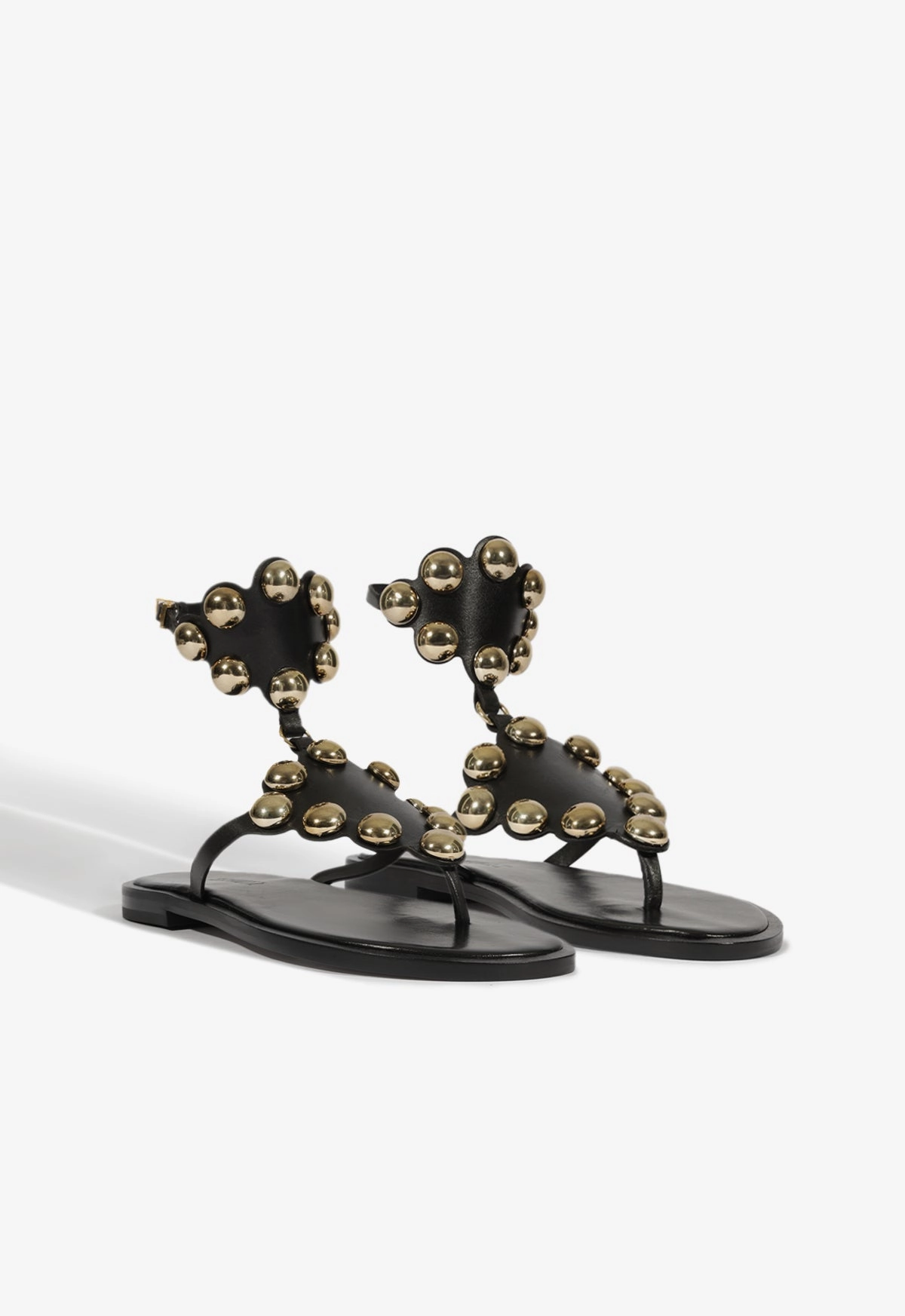 Fashion Forward Mist Black Leather Flat Sandal