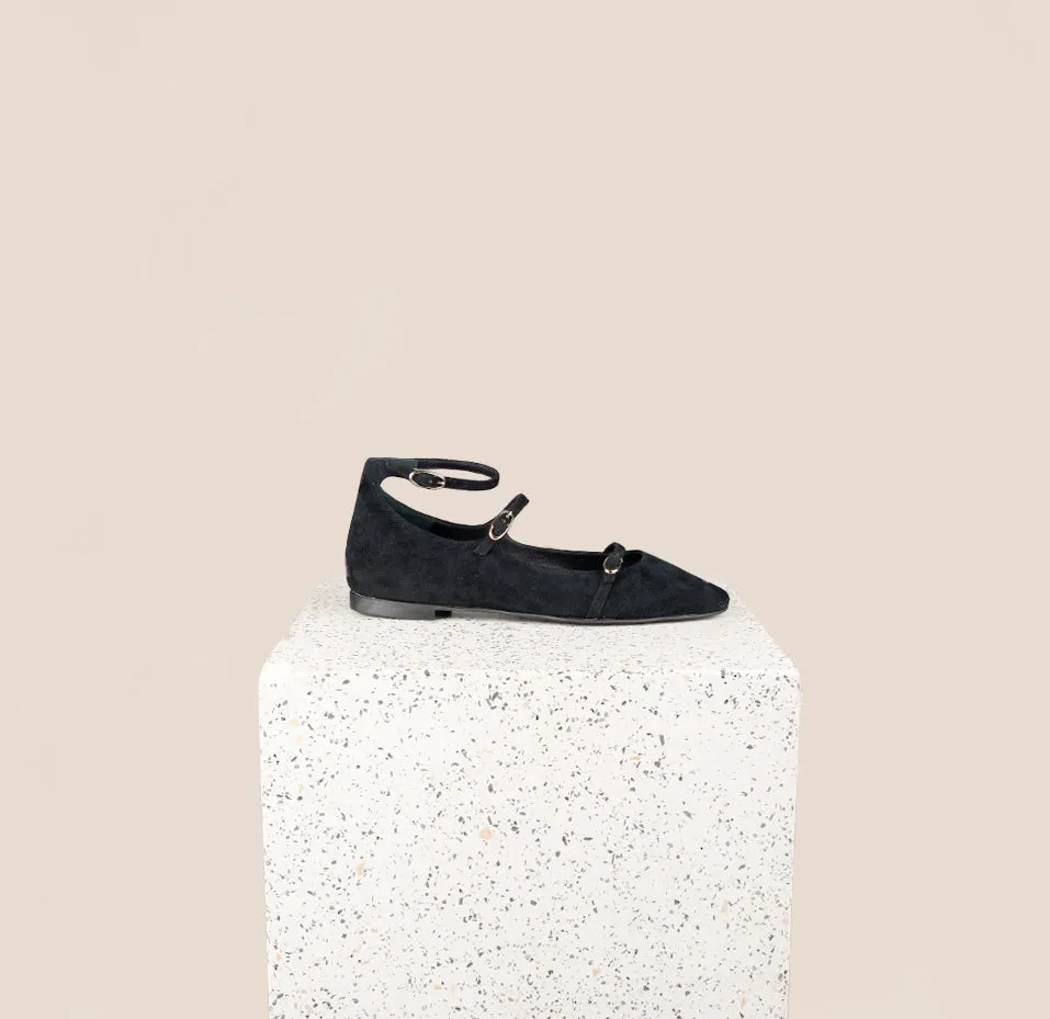 Nola Almond -Black Suede Pointed Toe Design