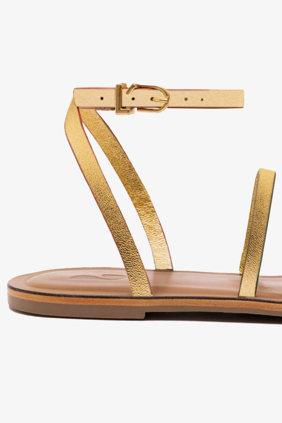 Flexible Fit Biarritz Flat Sandal In Gold Metallic Leather