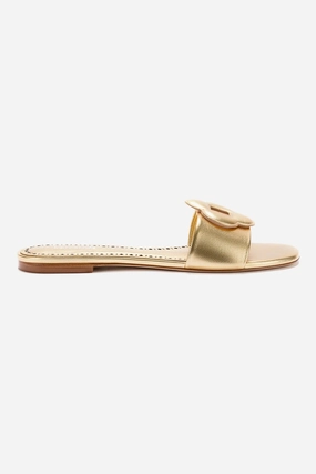 Flora Flat Mule In Gold Metallic Leather Walk Ready Shoes