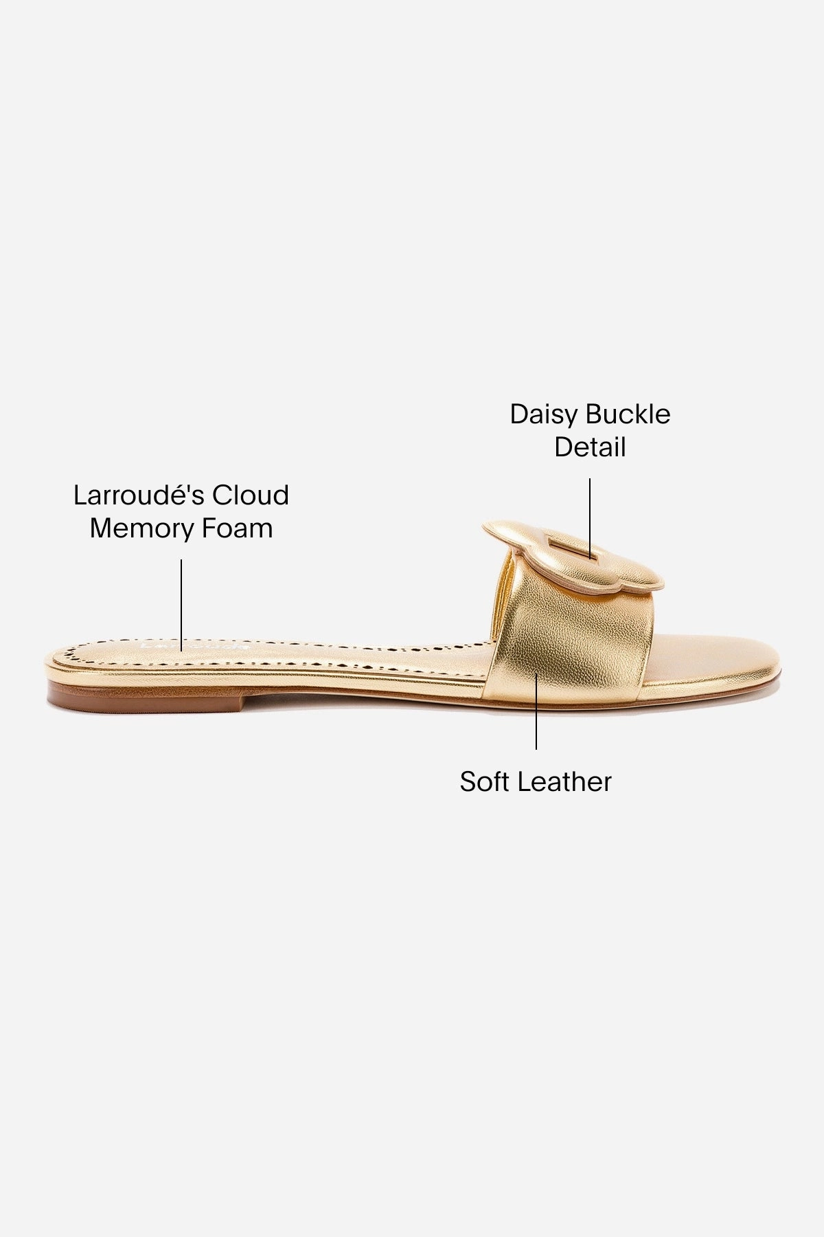Flora Flat Mule In Gold Metallic Leather Sleek Finish