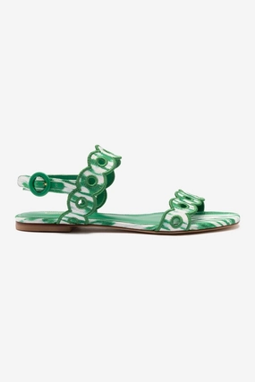 Stylish Design Florence Broderie Flat Sandal In Tie Dye Evergreen Raffia