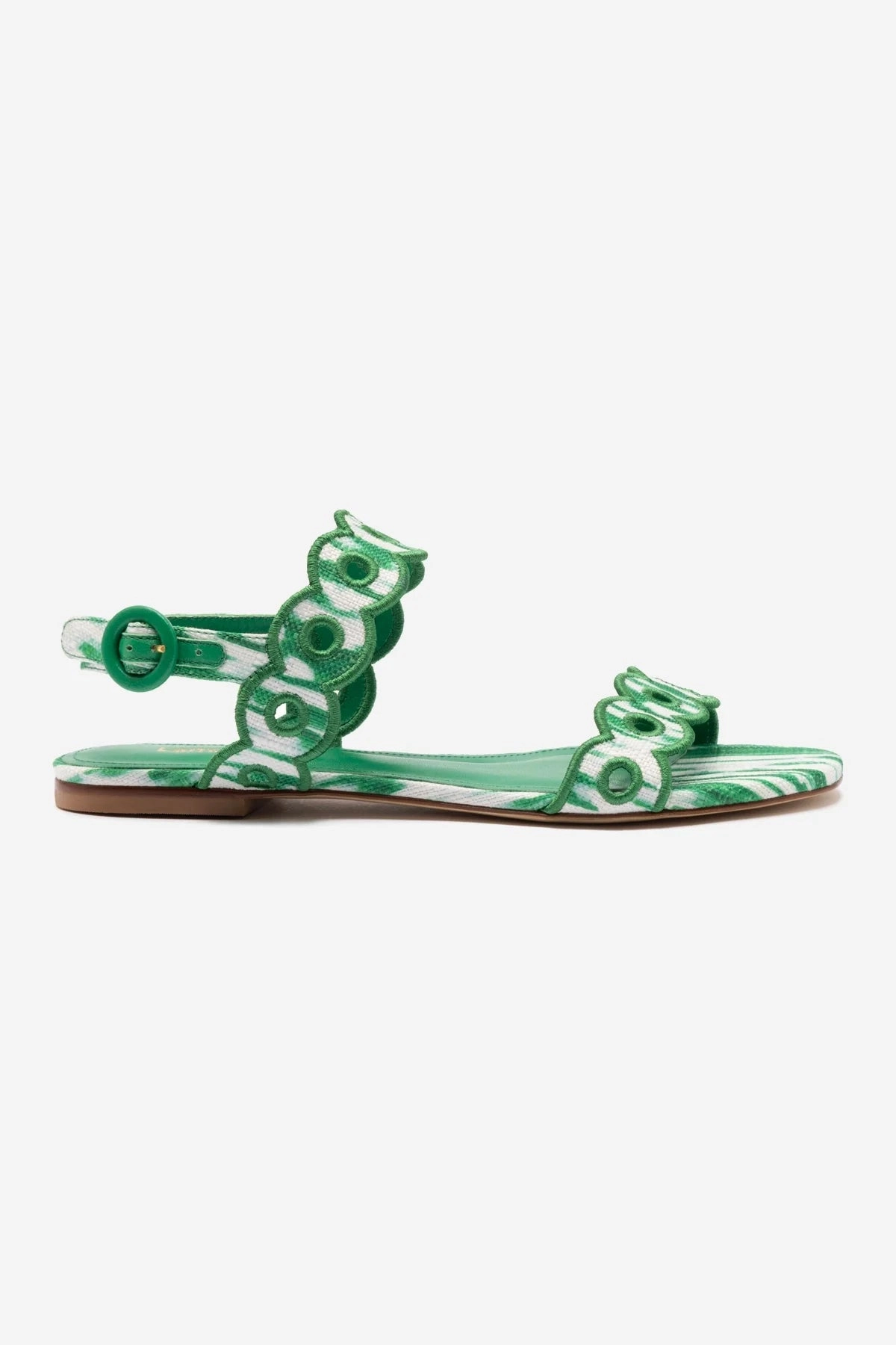 Stylish Design Florence Broderie Flat Sandal In Tie Dye Evergreen Raffia