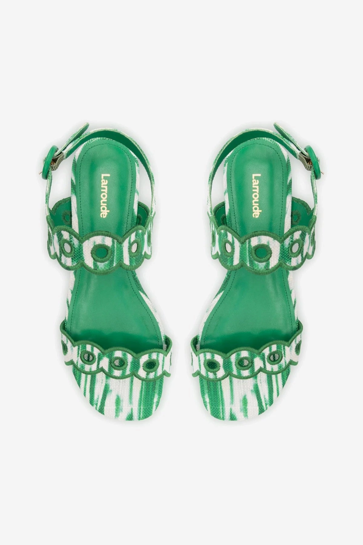 Florence Broderie Flat Sandal In Tie Dye Evergreen Raffia Stretchy Fit
