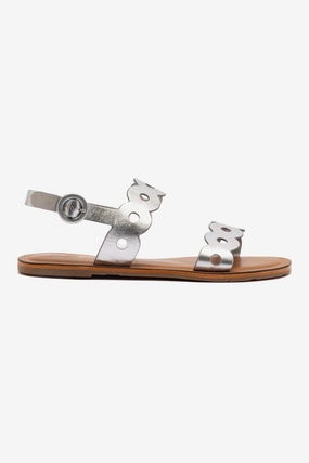 Florence Flat Sandal In Silver Metallic Leather Cozy Comfort