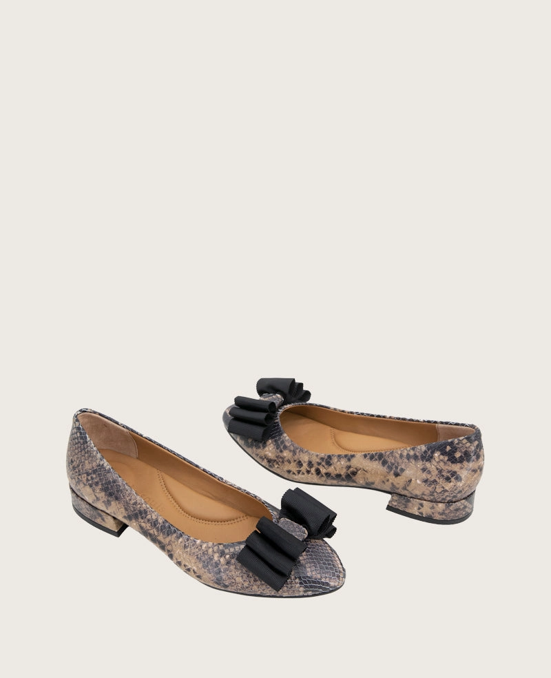 GENTLE SOULS - Atlas Snakeskin Leather Bow Flat Classic Fit