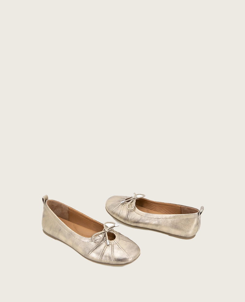 GENTLE SOULS - Marilyn Leather Pleated Ballet Flat Simple Walk