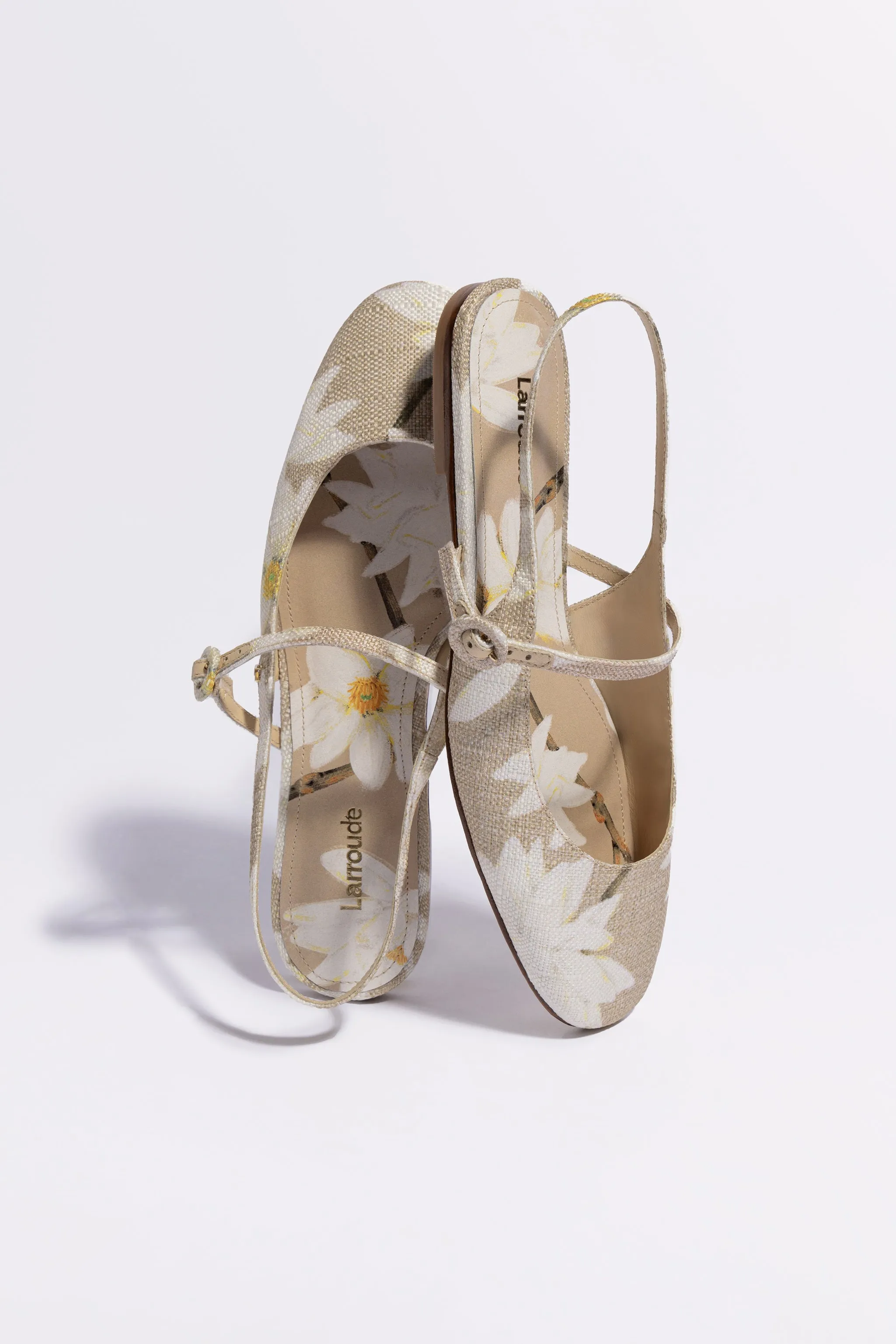 Georgina Ballet Flat In Beige Printed Raffia Flexible Upper